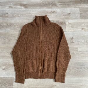 Vintage 60s 70s Sears Wintuck Acrylic Talon Zip Sweater Brown Deep Pile Size XL
